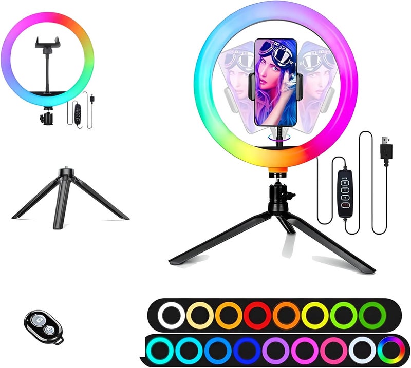 TripodTree 12" Selfie Ring Light with 4" Desktop Tripod Stand & 1 Phone Holder, LED Ringlight with Dimmable Modes(RGB) for Makeup/Photography/Videos/Vlog/TikTok(STDLR12-V2) - Image 1